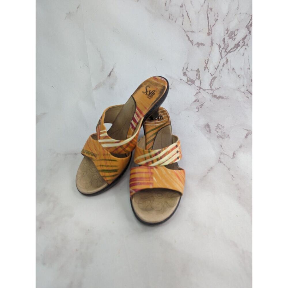 Sofft Heels Women 9.5 M Orange Leather Kitten Criss Cross Open Toe Shoe Tropical